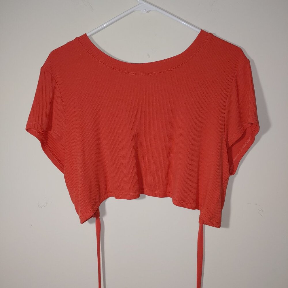 OFFLINE By Aerie Thumbs Up Bow Crop Top Size XL Coral Orange